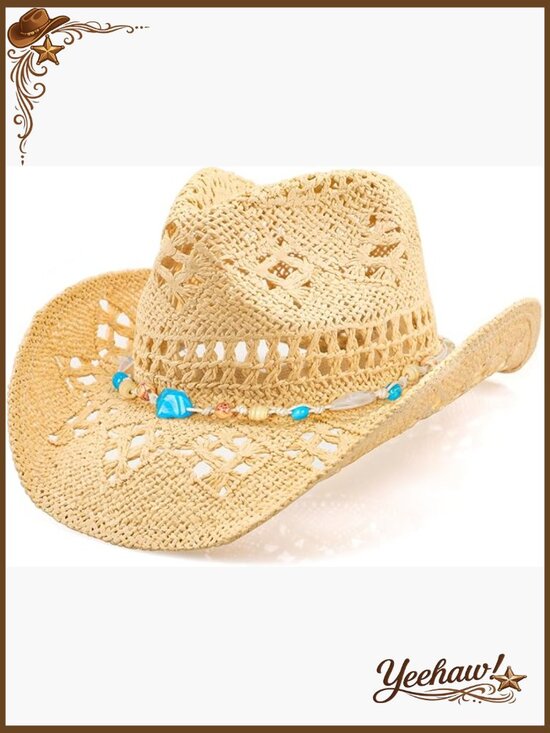 Straw Cowboy Hat with Shapeable Brim, One Size Fits All, Sun Protection main image 6